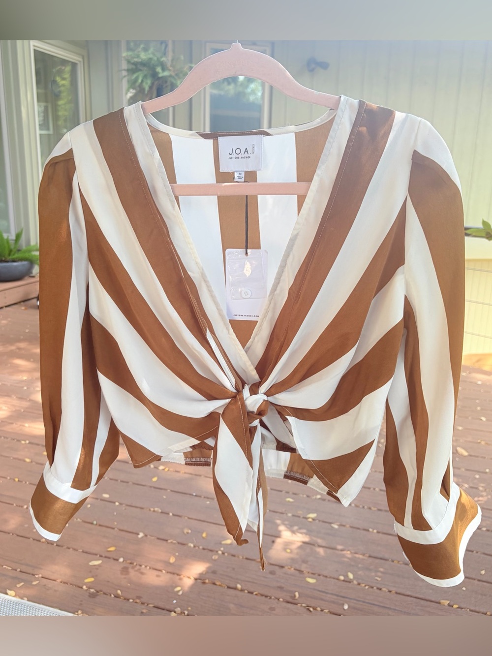 NWT J.O.A. Faux Wrap Tie Waist Striped Blouse - Sz M